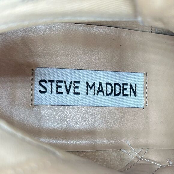 Steve Madden Cream Leather Rainier Platform Boot Size 8.5 M Pearl Accent Lace Up - Picture 8 of 12
